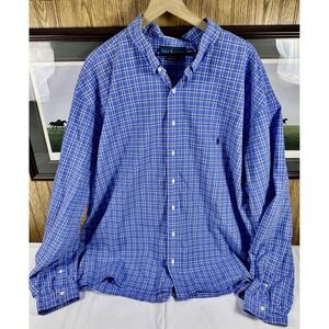Ralph Lauren Men's Shirt BLUE Plaid Long Sleeve Button‎ Down 4XL-Tall